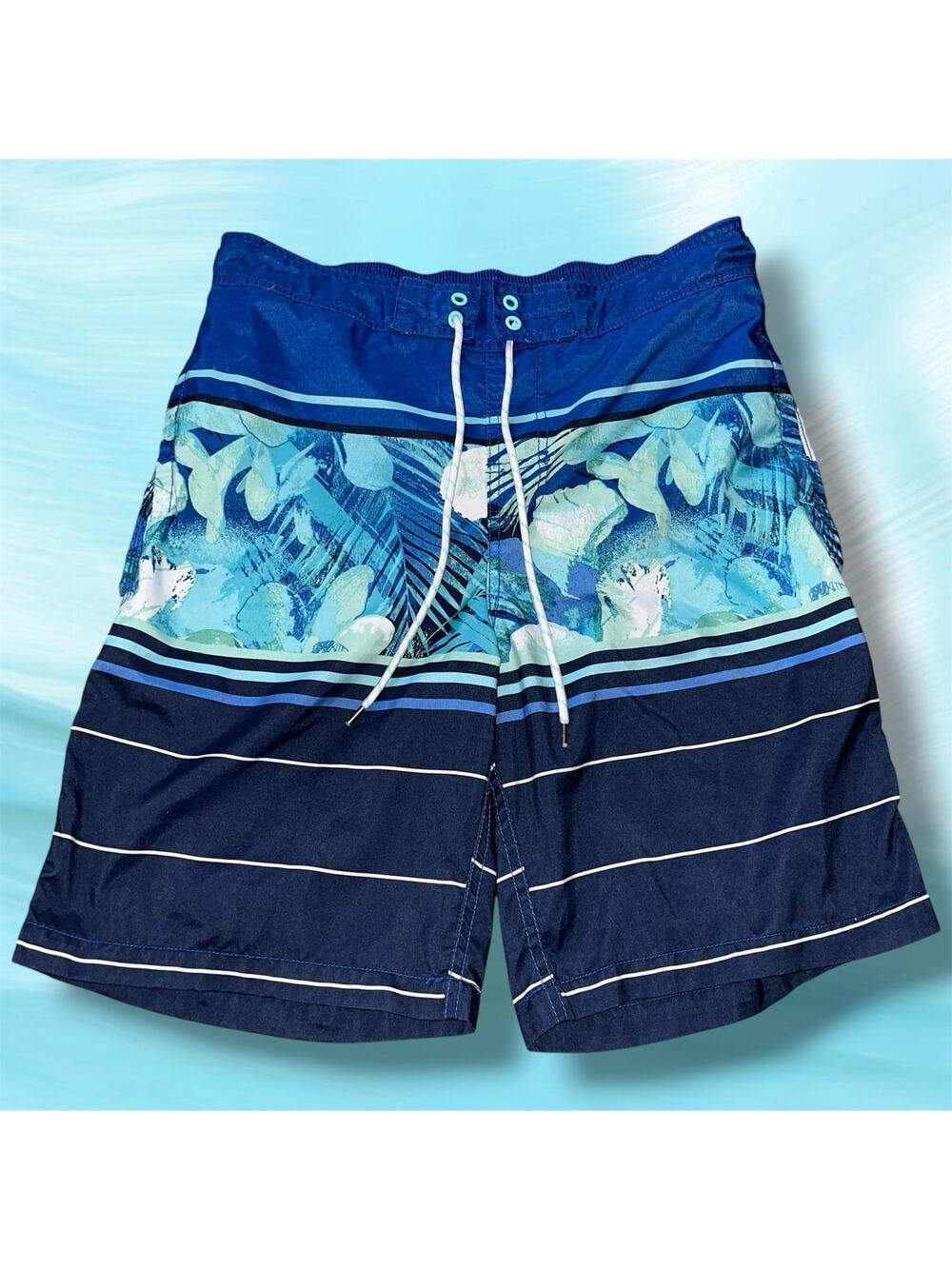 Goodfellow & Co Men's Swim Trunks Size M Blue Floral Striped Board Shorts